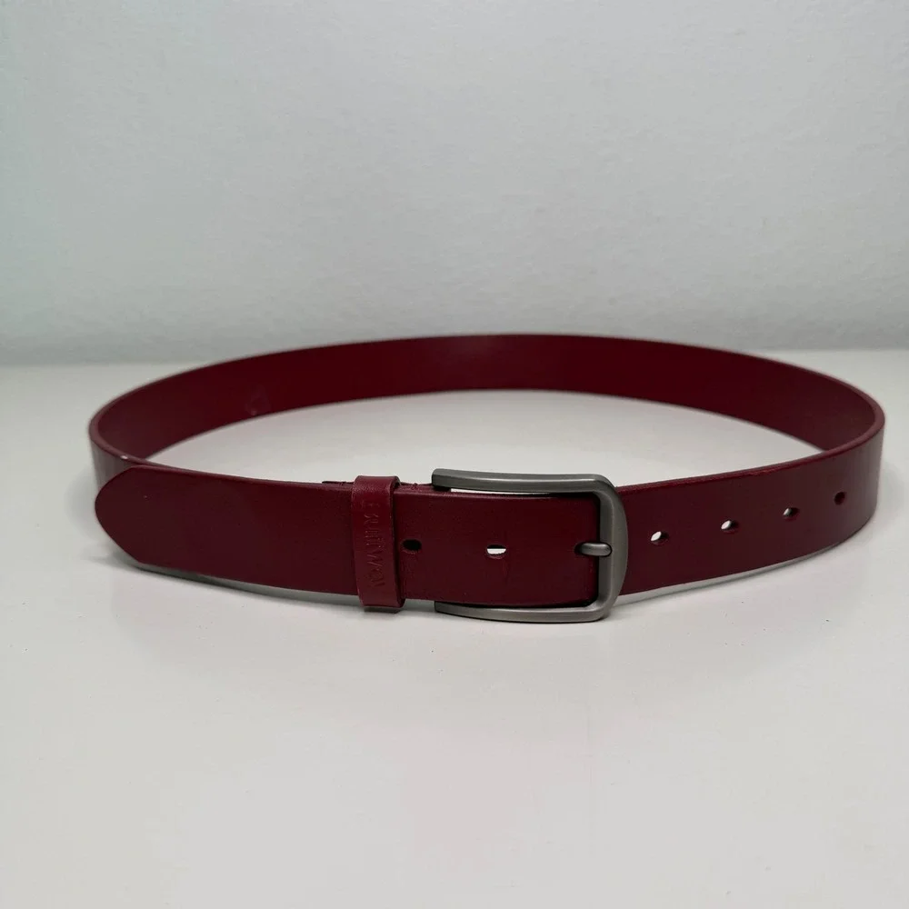 Buffway Leather Belt Mens Burgundy Red Gunmetal Buckle Classic Minimalist 34